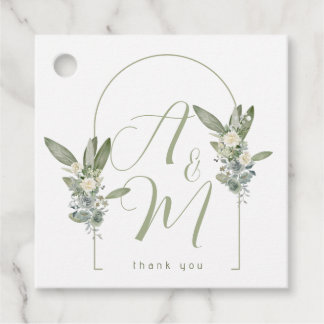 Sage Green Wedding Monogram Initials Date Elegant Favour Tags