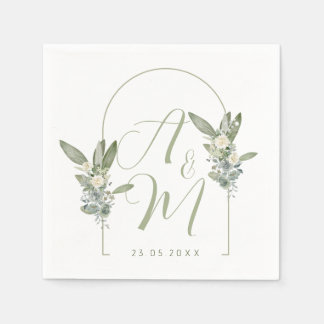 Sage Green Wedding Monogram Initials Date Elegant Napkin