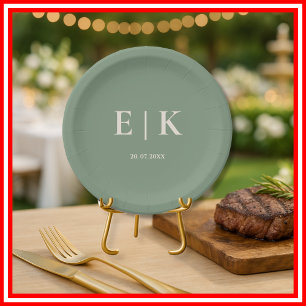Sage Green Wedding   Monogram Paper Plate