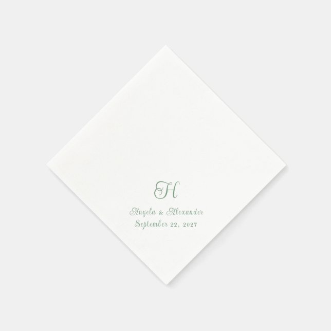 Sage Green Wedding Monogram Script Napkin (Corner)
