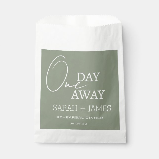 Sage Green Wedding One Day Away Rehearsal Dinner  Favour Bags (Front)