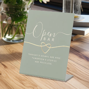 Sage Green Wedding Open Bar Pedestal Sign