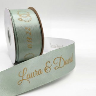 Sage Green Wedding Personalised Name Ribbon Satin Ribbon