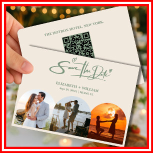 Sage Green   Wedding Photo QR Code Elegant Save The Date