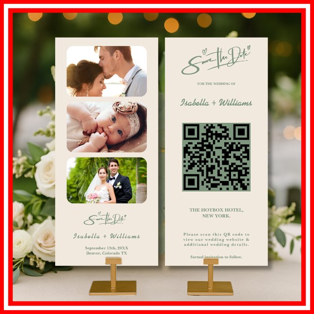 Sage Green Wedding Photo QR Code Save The Date (Creator Uploaded)