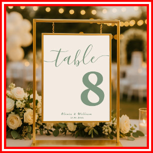 Sage Green Wedding PHOTO Table Number Poster