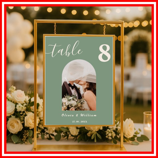 Sage Green Wedding PHOTO Table Number  Poster (Creator Uploaded)