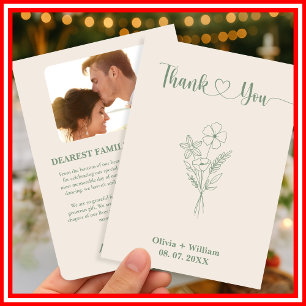 Sage Green Wedding   Photo Thank You Card