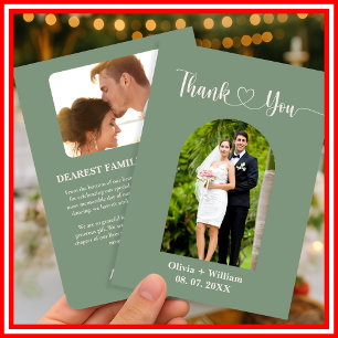 Sage Green Wedding   Photo Thank You Card