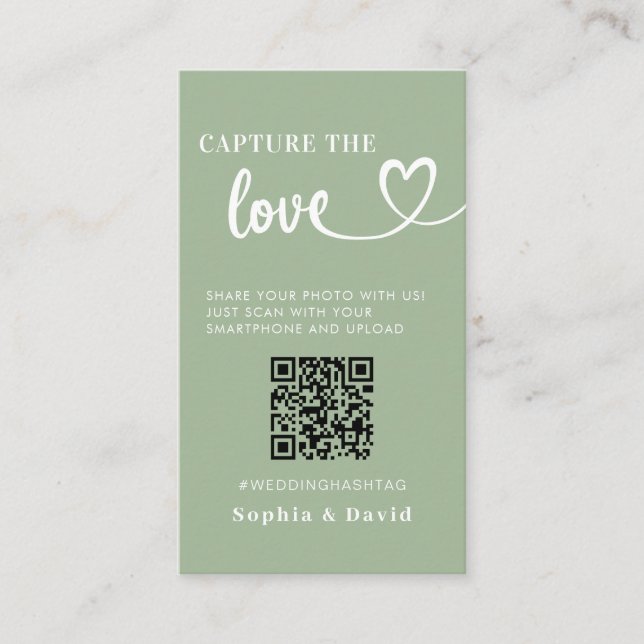 Sage Green Wedding Photos Capture The Love QR Code Enclosure Card (Front)