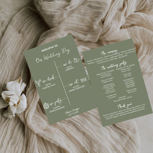 Sage Green Wedding Program Card Editable Template