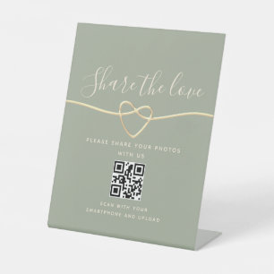 Sage Green Wedding QR Code Pedestal Sign