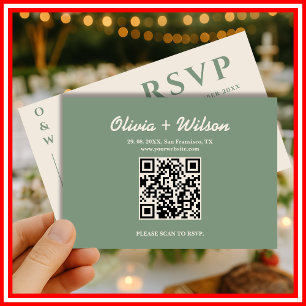 Sage Green Wedding QR Code RSVP Card
