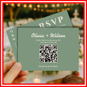 Sage Green Wedding QR Code RSVP Card