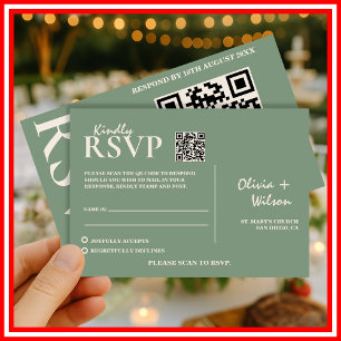 Sage Green Wedding QR Code RSVP Enclosure Card