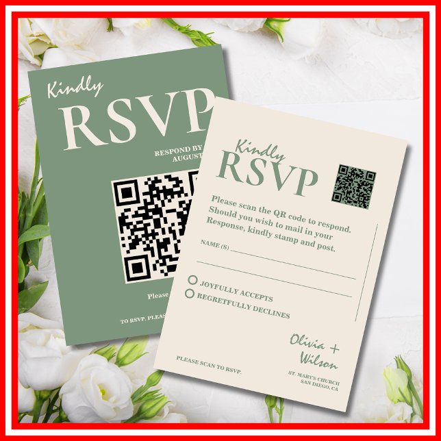 Sage Green Wedding QR Code RSVP Enclosure Card (Creator Uploaded)