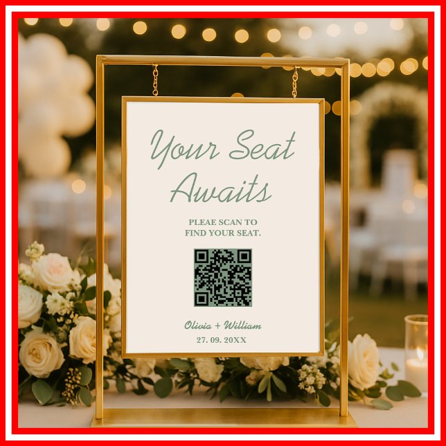 Sage Green Wedding | QR Code Seating Chart Sign (Creator Uploaded)