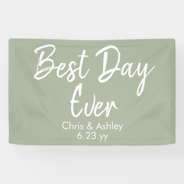 Sage Green Wedding Reception Decor Best Day Ever Banner (Horizontal)
