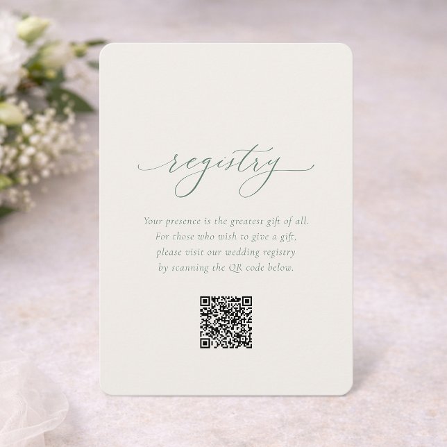 Sage Green Wedding Registry Card with QR Code (Creator Uploaded)