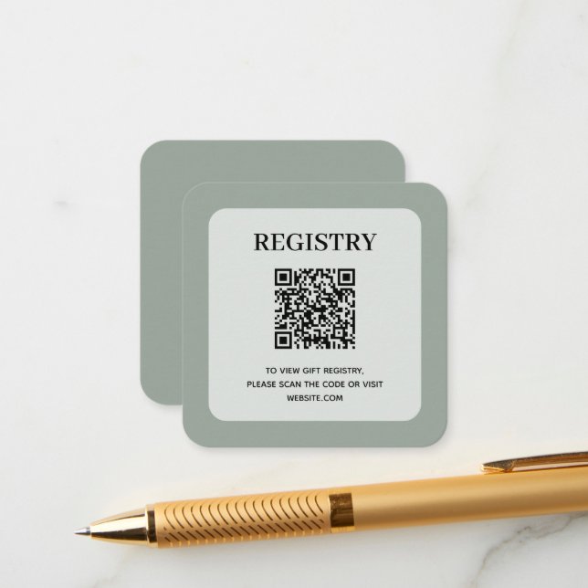 Sage Green Wedding Registry QR Code Enclosure Card (Front/Back In Situ)