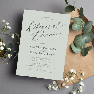 Sage green wedding rehearsal dinner invitation