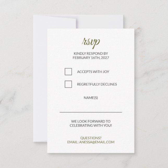 Sage Green Wedding RSVP Card (Front)