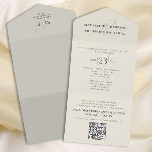 Sage Green Wedding RSVP QR Code All In One Invitation