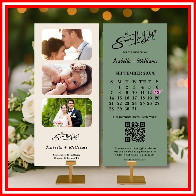 Sage Green Wedding Save The Date Calendar QR Code  (Creator Uploaded)