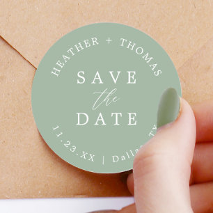 Sage Green Wedding Save The Date Envelope Classic Round Sticker
