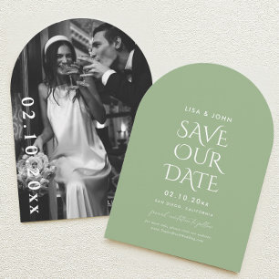 Sage Green Wedding Save the Date Photo Arch Invitation