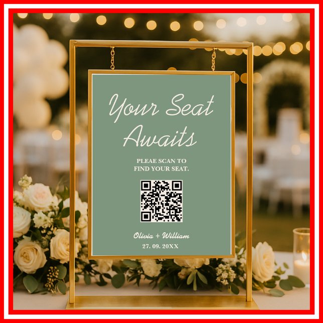 Sage Green Wedding Seating Chart QR Code  (Creator Uploaded)