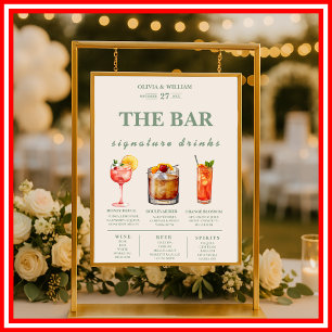 Sage Green Wedding Signature Drinks Bar Menu Poster