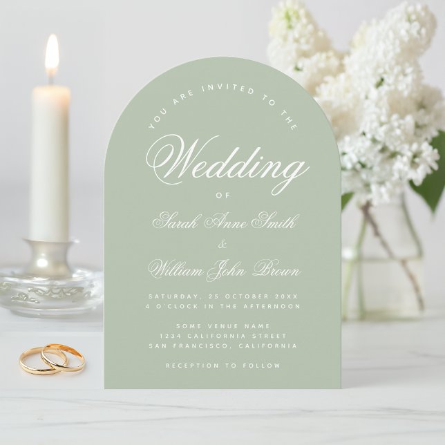 Sage Green Wedding Simple Elegant Calligraphy Arch Invitation (Creator Uploaded)