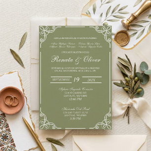 Sage green wedding Spanish  Invitation