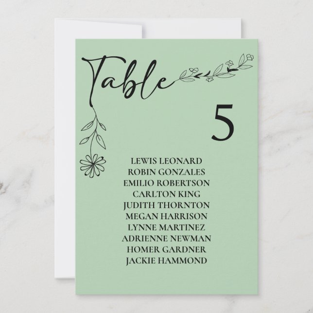 Sage Green Wedding Table Number Seating Chart (Front)