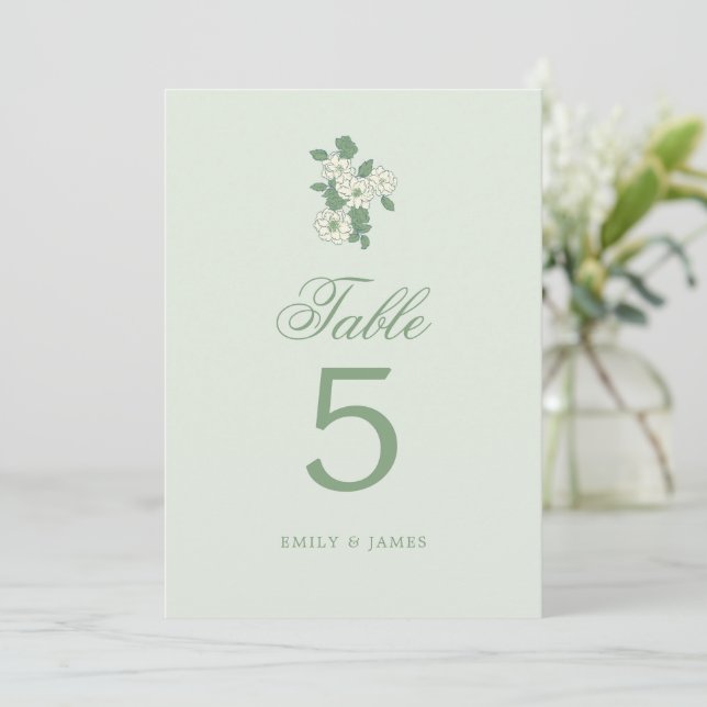 Sage Green Wedding Table Numbers Cards (Standing Front)