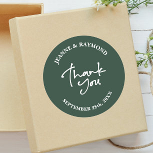 Sage Green Wedding Thank You Calligraphy Favour Classic Round Sticker