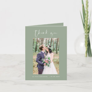 Sage Green Wedding Thank You Photo Minimalist Card