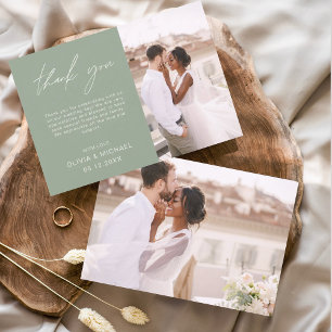 Sage Green Wedding Thank You Photo Minimalist Card