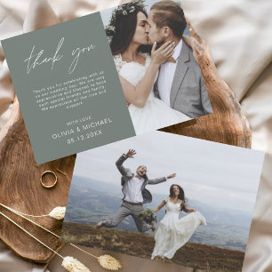 Sage Green Wedding Thank You Photo Wedding Card