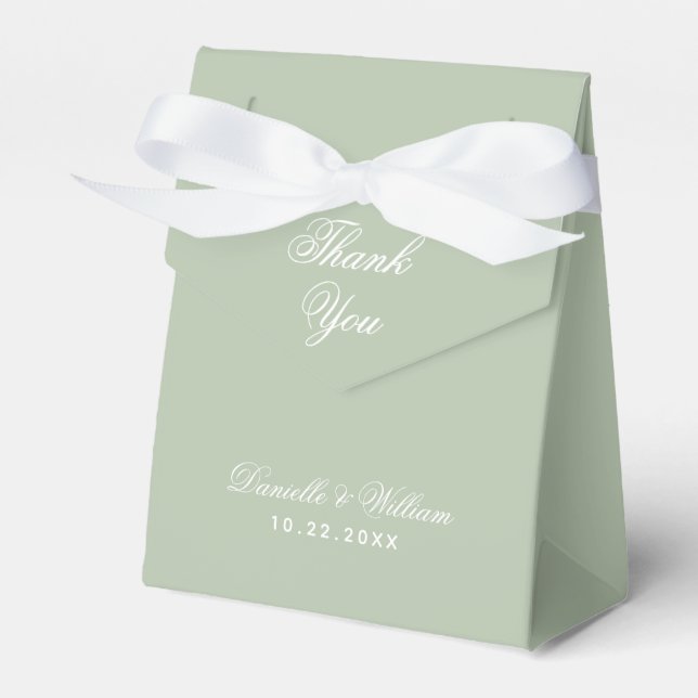 Sage Green Wedding  Thank You Simple Calligraphy  Favour Box (Front Side)