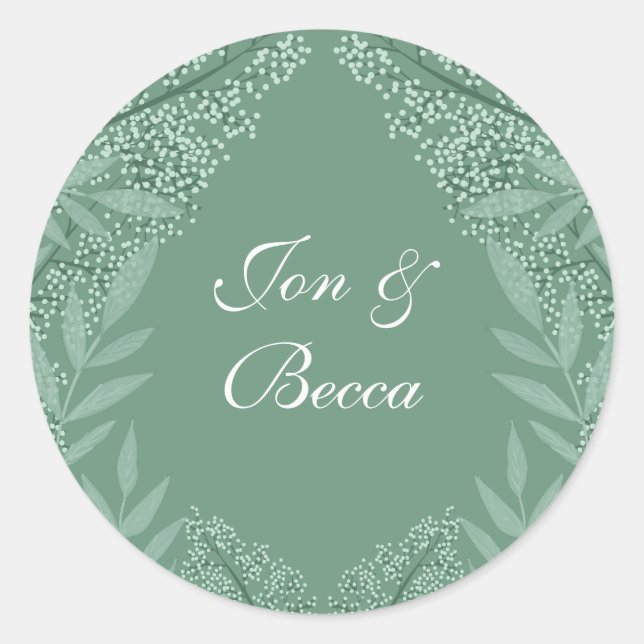 Sage Green Wedding Vintage Botanical Classic Round Sticker (Front)