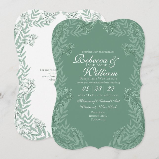 Sage Green Wedding Vintage Botanical Invitation (Front/Back)