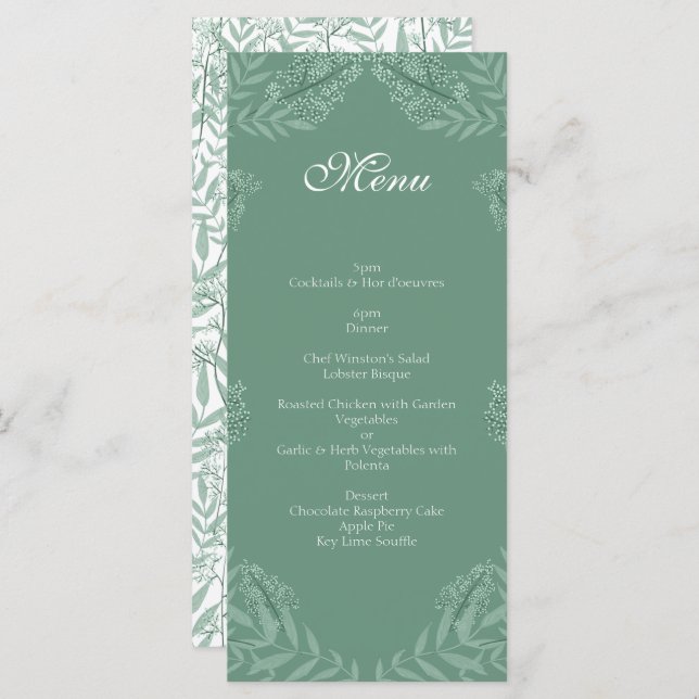 Sage Green Wedding Vintage Botanical Menu (Front/Back)