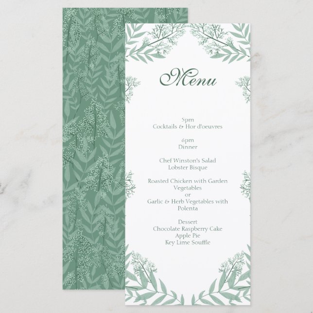 Sage Green Wedding Vintage Botanical Menu (Front/Back)