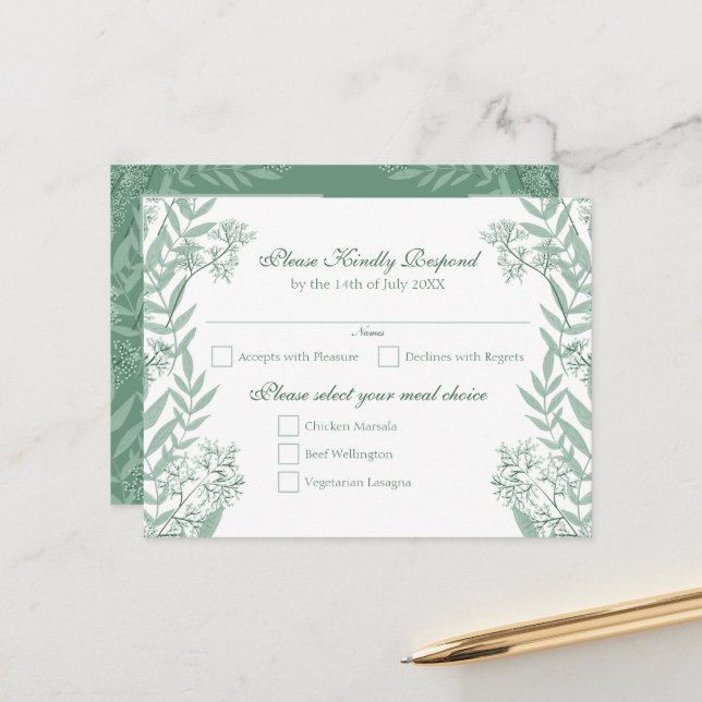 Sage Green Wedding Vintage Postcard RSVP (Front/Back In Situ)