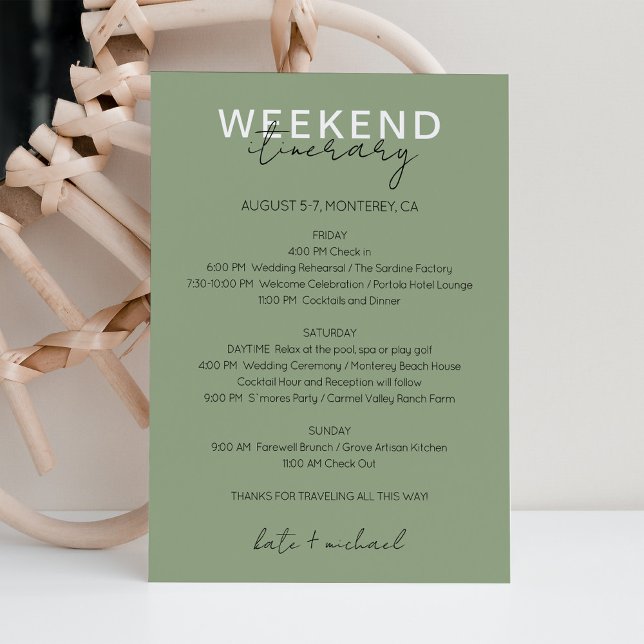 Sage Green Wedding Weekend Itinerary Card (Creator Uploaded)