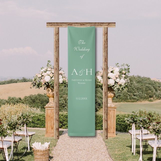 Sage Green Wedding Welcome Banner (Elegant Purple Fabric Wedding Welcome Sign Banners)