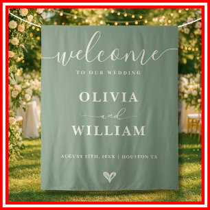 Sage Green Wedding   Welcome Sign Backdrop Tapestry
