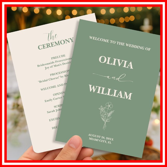 Sage Green Wedding Wildflower Boho Floral Programme (Creator Uploaded)